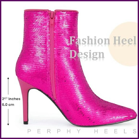 Sequin Stiletto Ankle Boots Pointed Toe Party Heels Women's Size - Picture 6 of 8